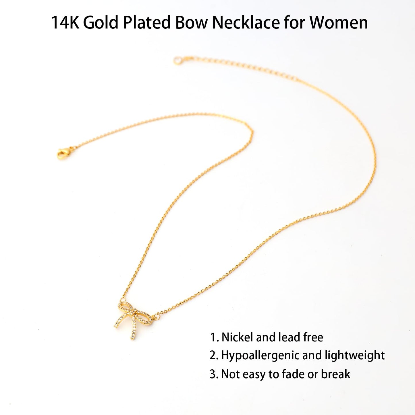 MAIKERDER Gold Bow Necklace for Women, 14K Gold Plated Cute Small Bow Pendant Choker Chain Necklaces Trendy Necklaces for Women Non Tarnish 17 Inches