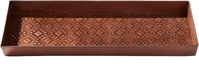 HF by LT Kilim Pattern Metal Boot Tray, 30 x 13 inches, Antique Copper Finish