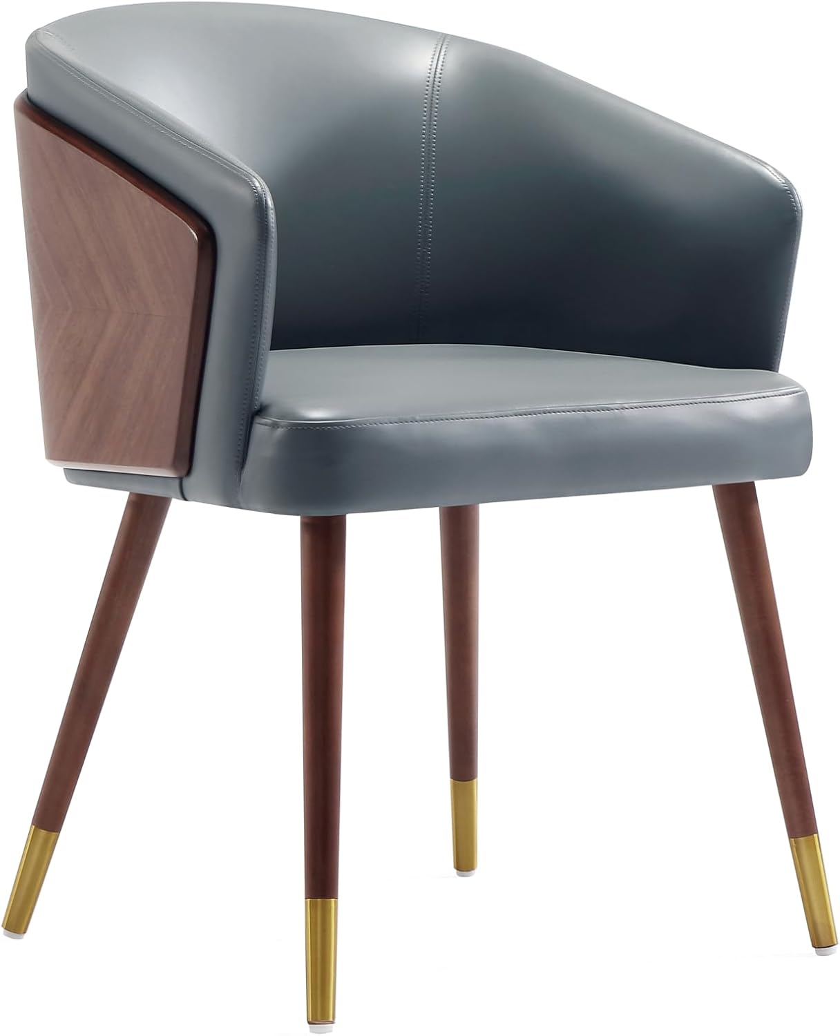 Manhattan Comfort Reeva Modern Dining Chair Upholstered in Tight Fit Leatherette, Accent Furniture with Solid Beech Wood Frame & Legs with Stylish Gold Tips, Graphite Grey
