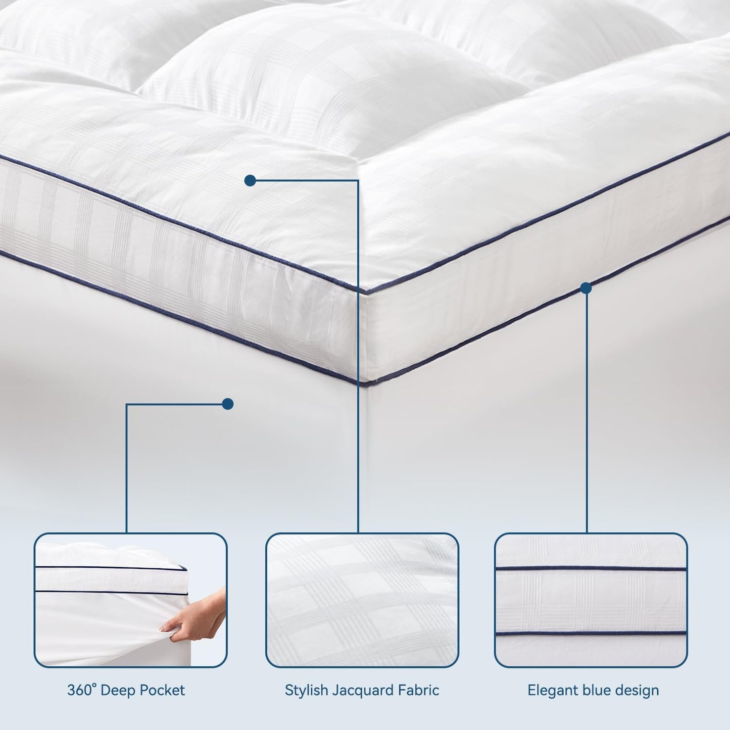 ELEMUSE Twin Cooling Mattress Topper, Extra Thick 1300gsm Mattress Pad for Back Pain Relief, Plush 500TC Cotton Pillow Top with Deep Pocket, Overfilled with Mixed Advansa Down Alternative Filling