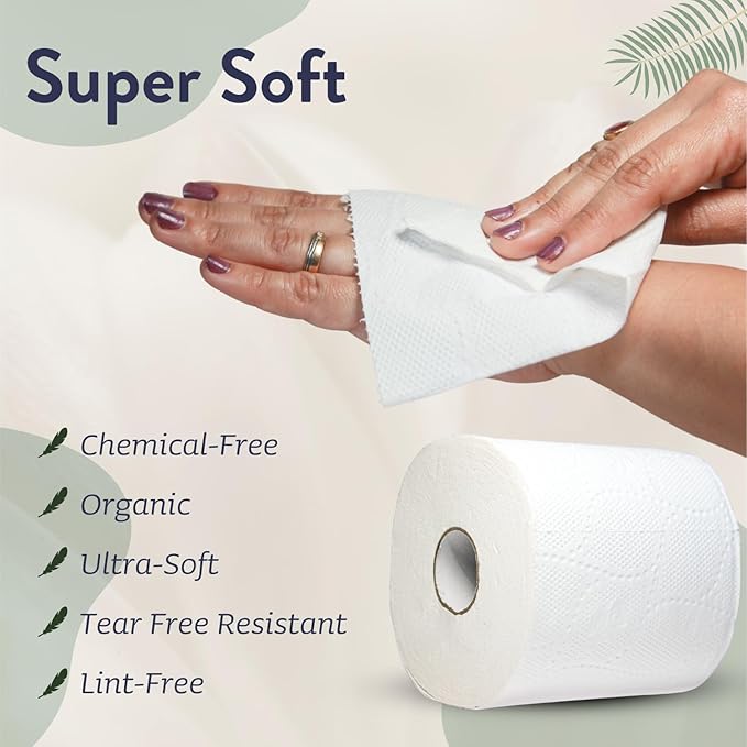 Bamboo Toilet Paper - Organic Ultra Soft 3 Ply - Chemical & PFAS Free, Non-Toxic - 350 Sheets, 24 Pack - Septic Safe, Sustainable - Plant Trees Initiatives with Each Purchase
