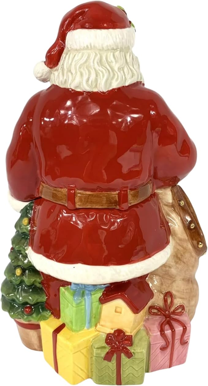 Spode Christmas Tree Santa Cookie Jar - 12" Dolomite Christmas Cookie Jar with Lid for Treats - Santa Candy Jar for Kitchen Counter, Festive Kitchen Decor, Seasonal Cookie Container, Holiday Gift