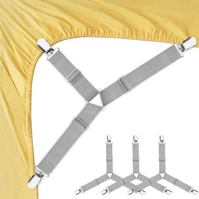 Foloda Bed Sheet Holders, 4 pcs Adjustable Fitted Sheet Straps for Bed Corner, bedsheet Holder Clips Fasteners Suspenders Locker Gripper Scrunchie, Keep Sheet in Place
