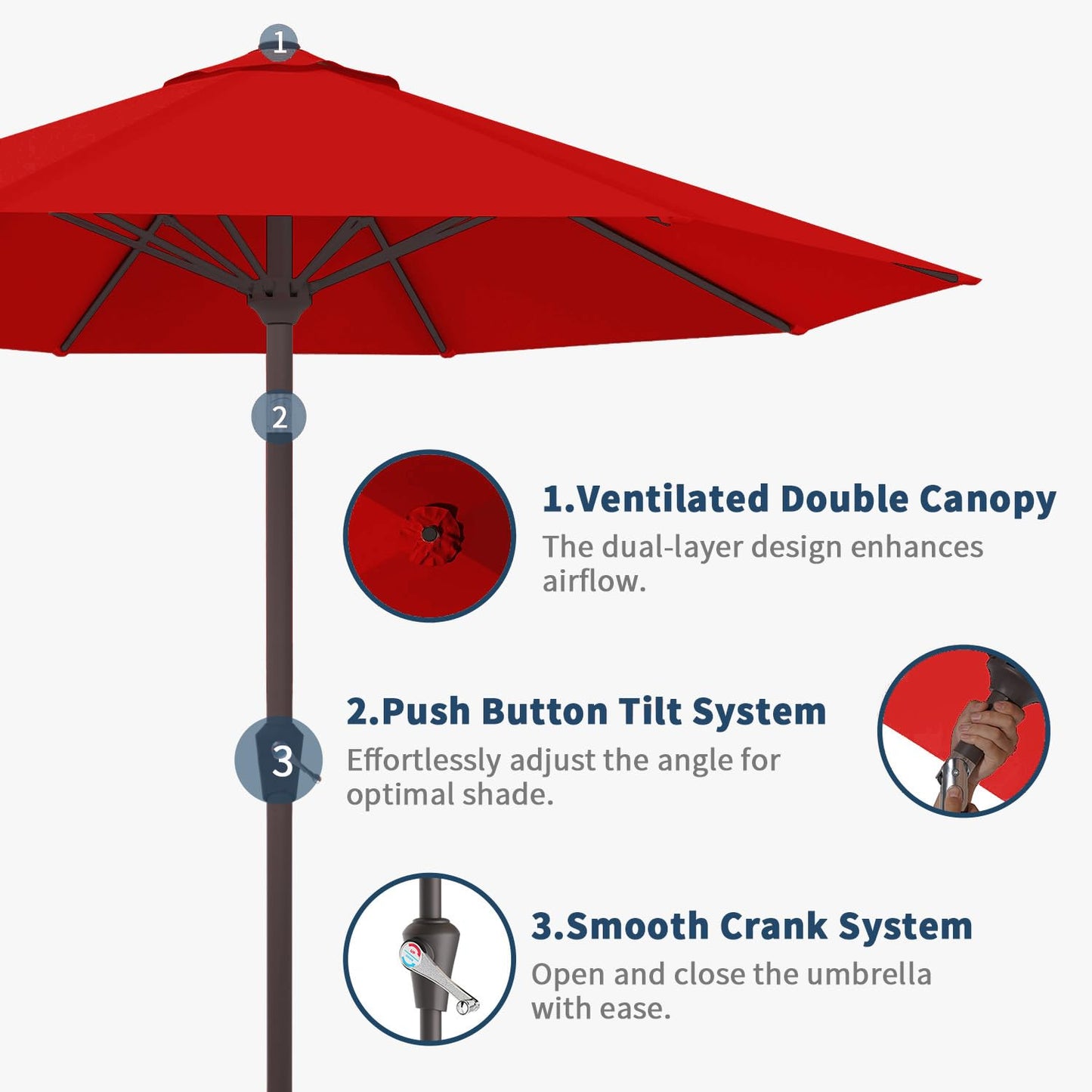 Patio Kingdom 9FT Patio Umbrella with Fiberglass Ribs, Outdoor Market Table Umbrella with Crank and Tilt, UV Resistant Waterproof Canopy for Patio, Garden, Deck, Pool, Red