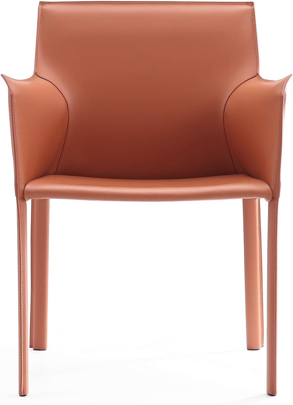 Manhattan Comfort Paris Modern Saddle Leather Dining Chairs, Metal Frame, Comfortable Padded Seat, Fully Assembled Armchair Accent Furniture, Set of 2, Clay
