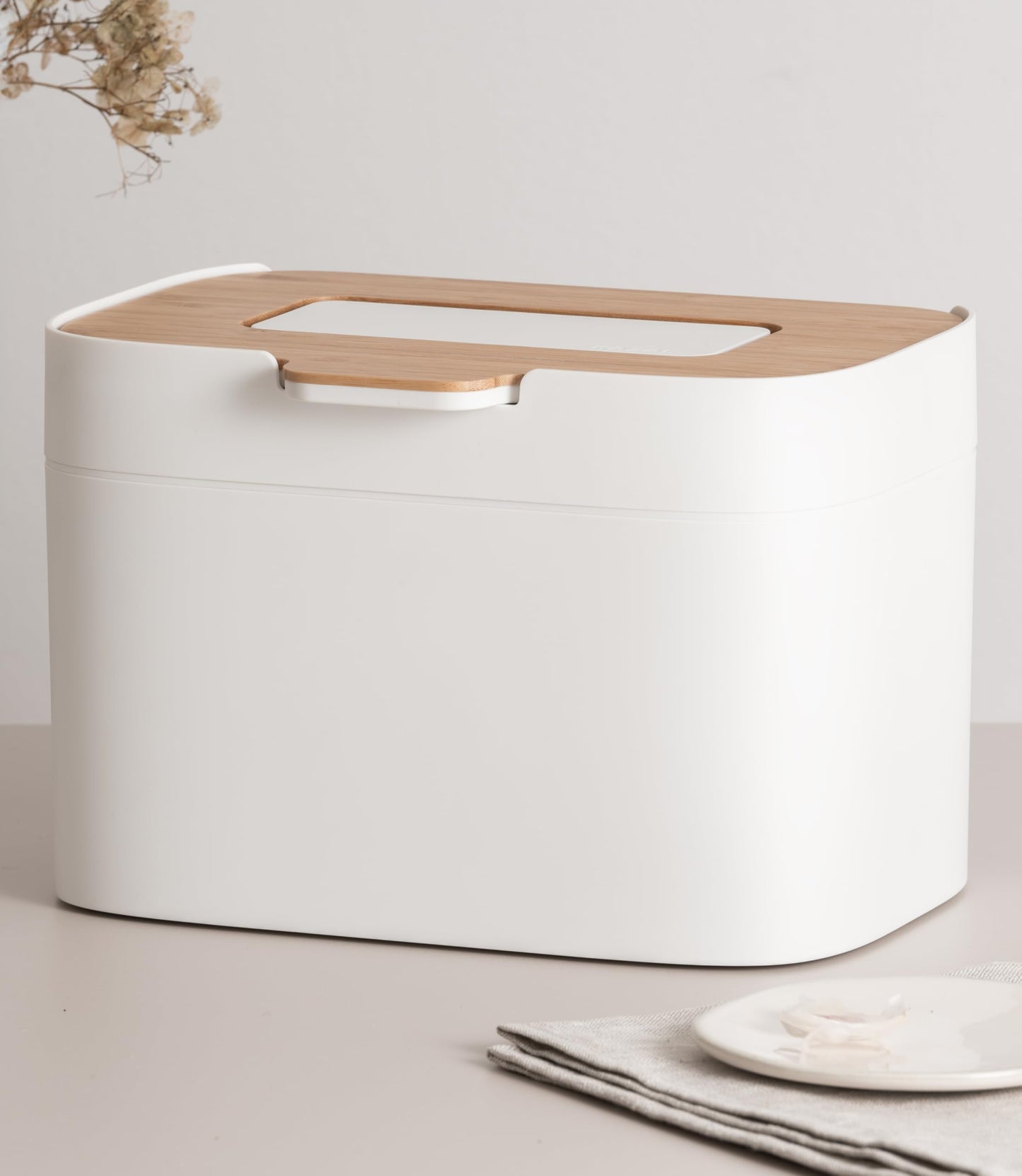 KAZAI. Compost Bin Kitchen 'Elin' | 1.2 GAL / 4.5L Countertop Compost Bin with Wooden Lid & Filter | Odor-Free, Dishwasher Safe, with Inner Bucket | Small Indoor Kitchen Composter | Off-White/Bamboo