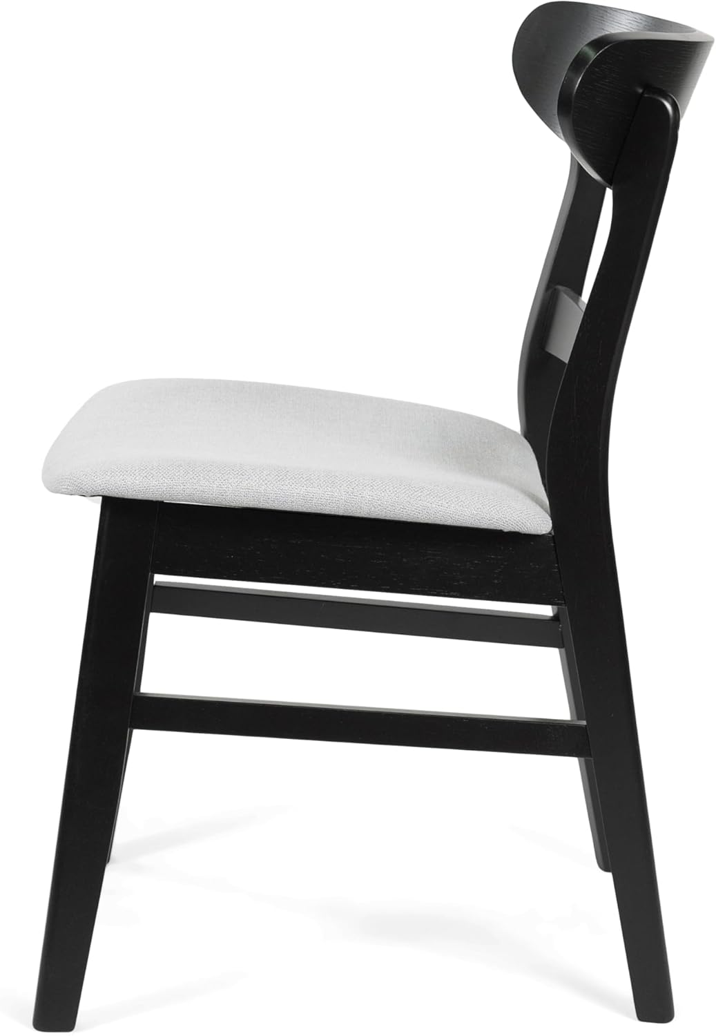 Set of 2 Solid Wood Dining Chairs, Fabric Upholstered Seat Mid-Century Modern Kitchen Furniture for Living Room, Light Gray+Black