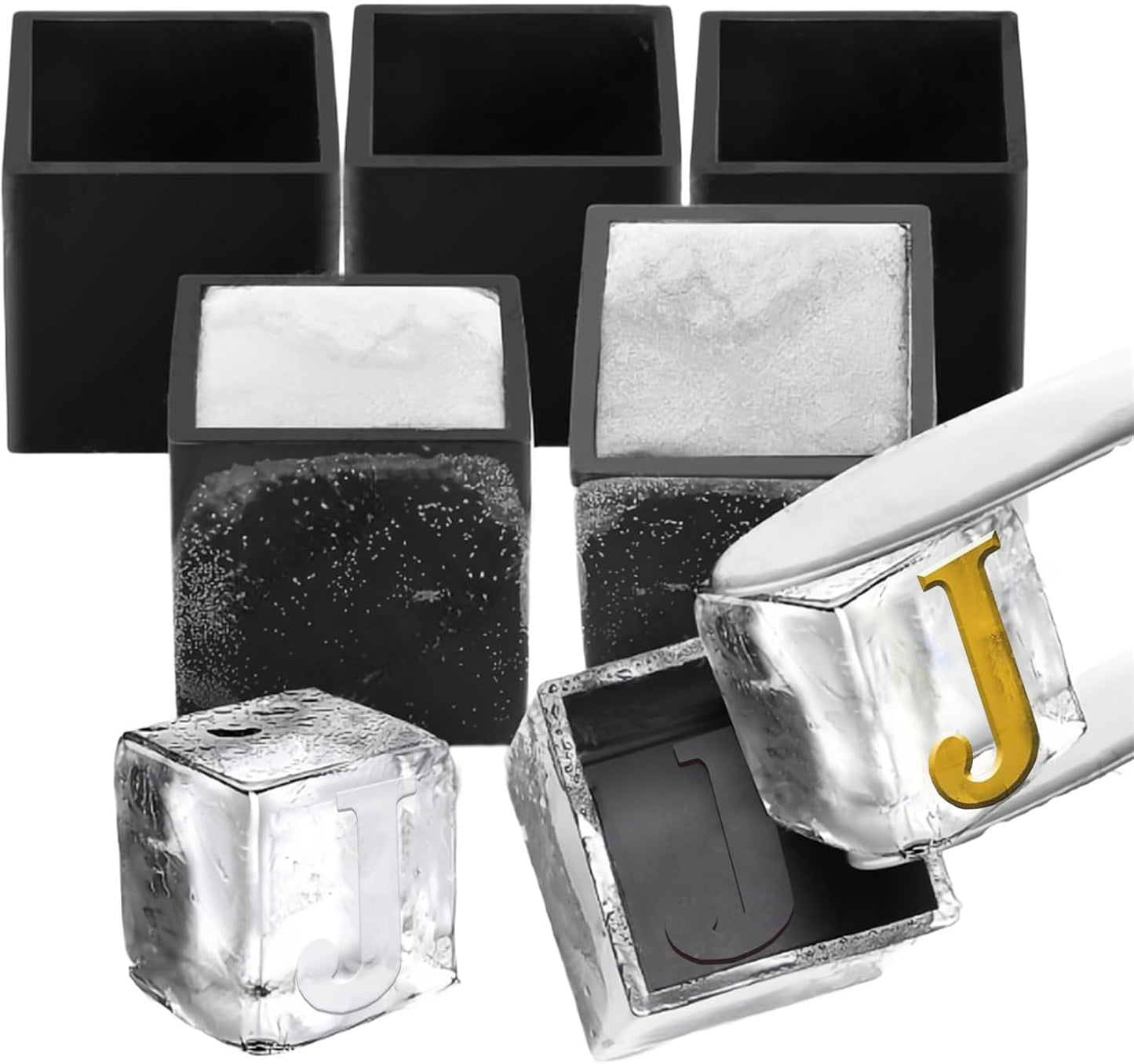 6 Pcs 2" Letter Silicone Personalized Ice Cube Mold,Personalized Ice Mold with 2mm Depth,Create Unique Whiskey Ice Cubes in Style with our Customizable Ice Mold (Letter J)