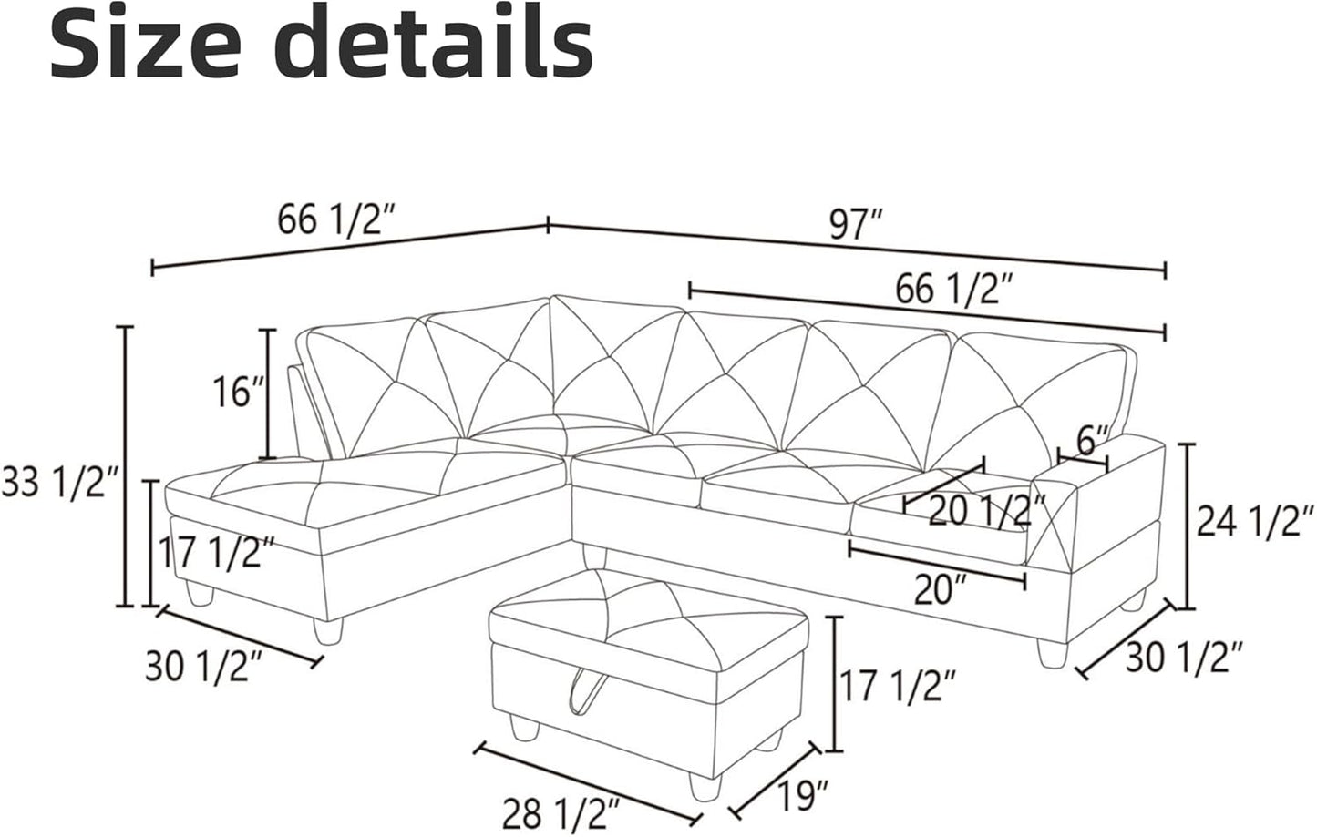 L Shaped Sectional Couch Sofa, Modern Couches for Living Room, Comfy 4 Seat Modular Sectional Sofa with Ottoman Storage for Bedroom Apartment, Beige