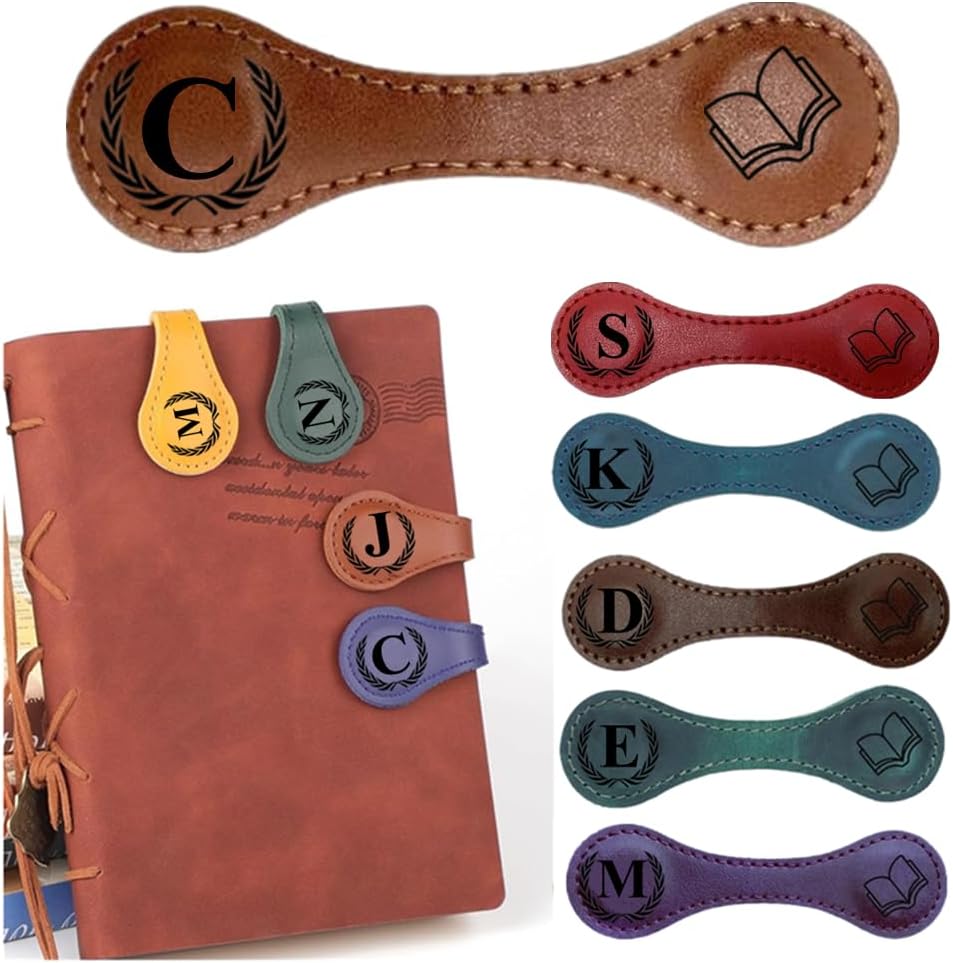 Personlized Magnetic Leather Bookmarks with Initials, Customized Book Marks Clip 26 Letters Bookmark for Reading Women, Men, Kids,Cute Book Markers Meaningful Gift for Book Lovers (Light Brown, C)