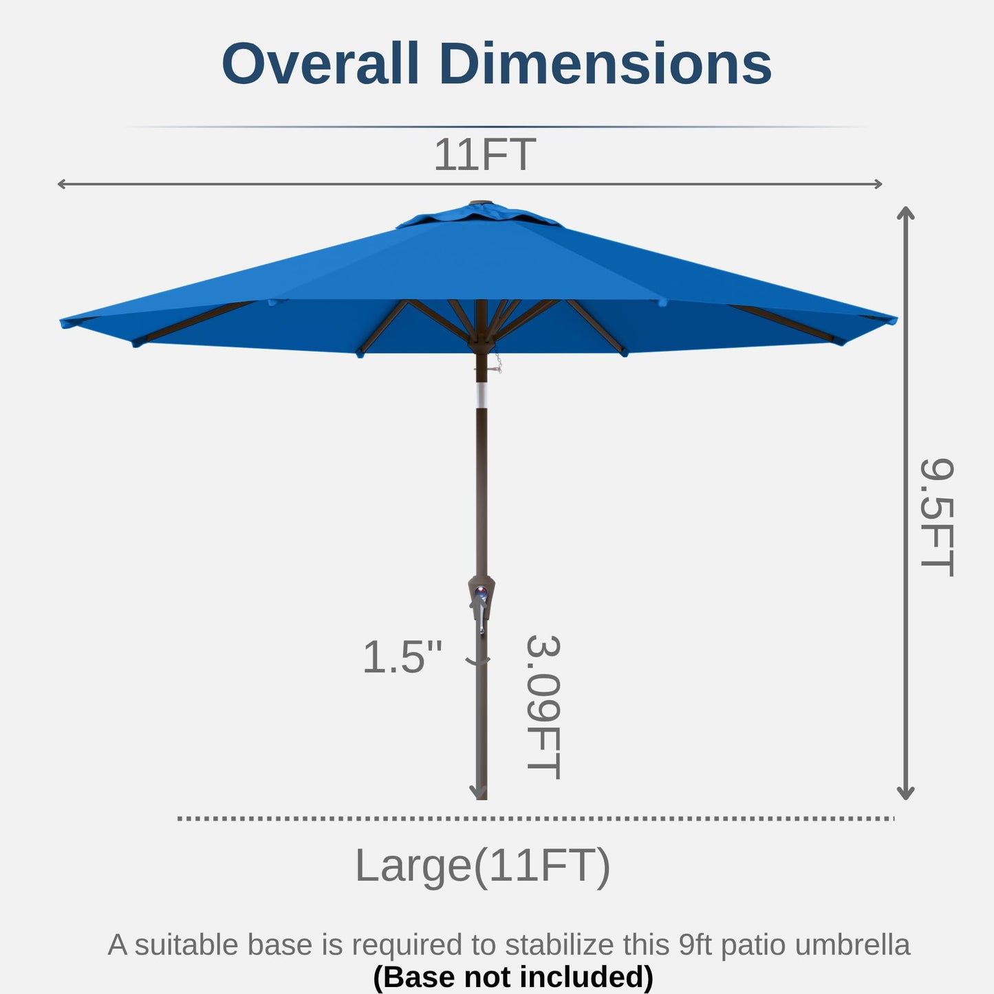 Tobeos 11FT Patio Umbrella, Outdoor Umbrella with with 8 Sturdy Fiberglass Ribs,Market Table Umbrella with Push Button Tilt and Crank,Suit for Backyard,Garden,Pool,Deck(Royal Blue)