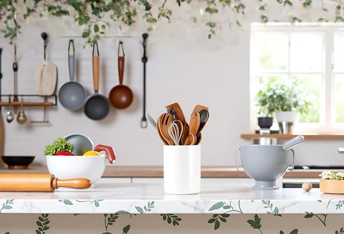 Utensil Holder, 6.3"+4.7" Ceramic Kitchen Utensil Holder for Countertop, Large Cooking Utensil Crocks for Kitchen Counter Decor, Morden Utensil Organizer for Spatula, Set of 2, White