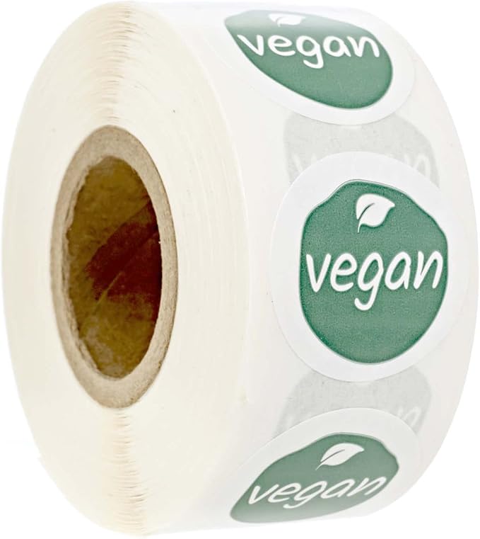 Sage Vegan Stickers / 500 White Gloss Circle Food Labels/Small 1" Unique Leaf Label Design with Modern Aesthetic/Made in The USA