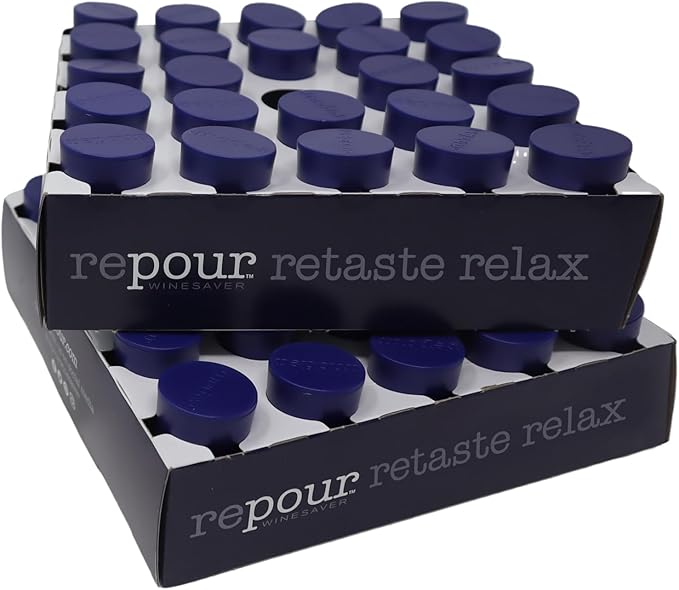 Repour Wine Saver and Stopper - Removes Oxygen, Preserving and Keeping Wine As Fresh As The Day The Bottle Was Opened - 48-Pack Blue
