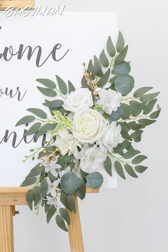 Arch Flowers with Drapes Kit (Pack of 2) for Wedding Ceremony Arbor and Reception Backdrop Decoration Wedding Welcome Signs Floral Birthday Party Decoration