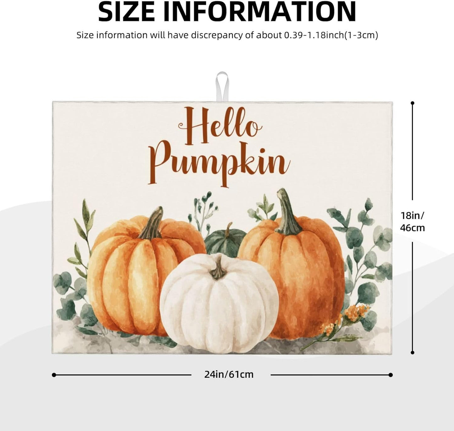 Dish Drying Mat Pumpkin Watercolor Fall Thanksgiving for Kitchen Counter Absorbent 18x24 Inch Microfiber Dishes Plate Glass Dry Draining Pad Reversible Washable