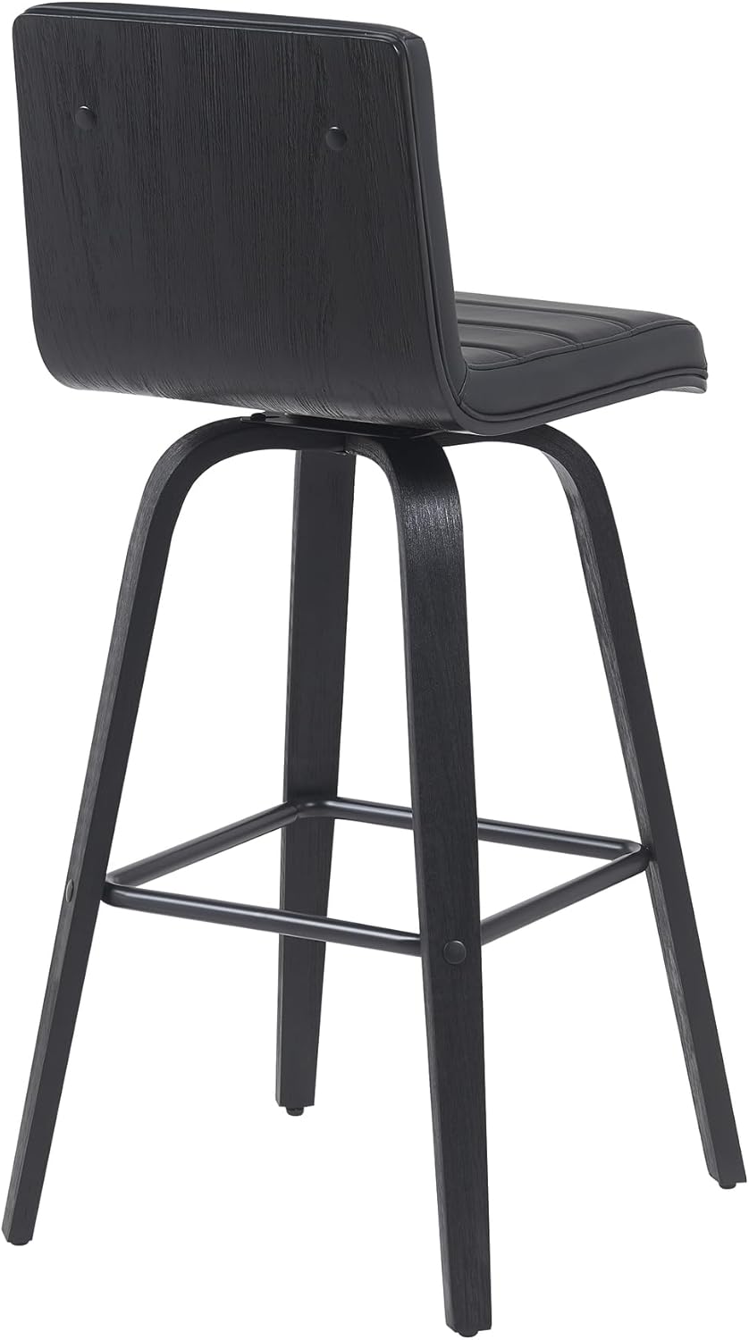 Vienna Modern Swivel Bar Height Stool with Black Faux Leather Seat and Black Brushed Wood Frame Set of 3