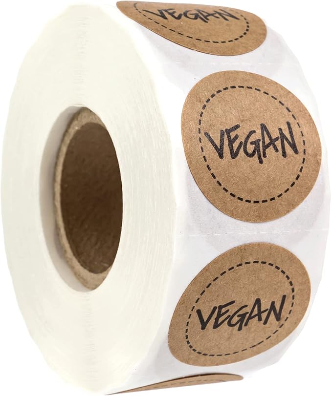 Brown Kraft Vegan Stickers/Small 1" Circle Labels/Unique Design with Modern Aesthetic / 500 Food Stickers/Made in The USA