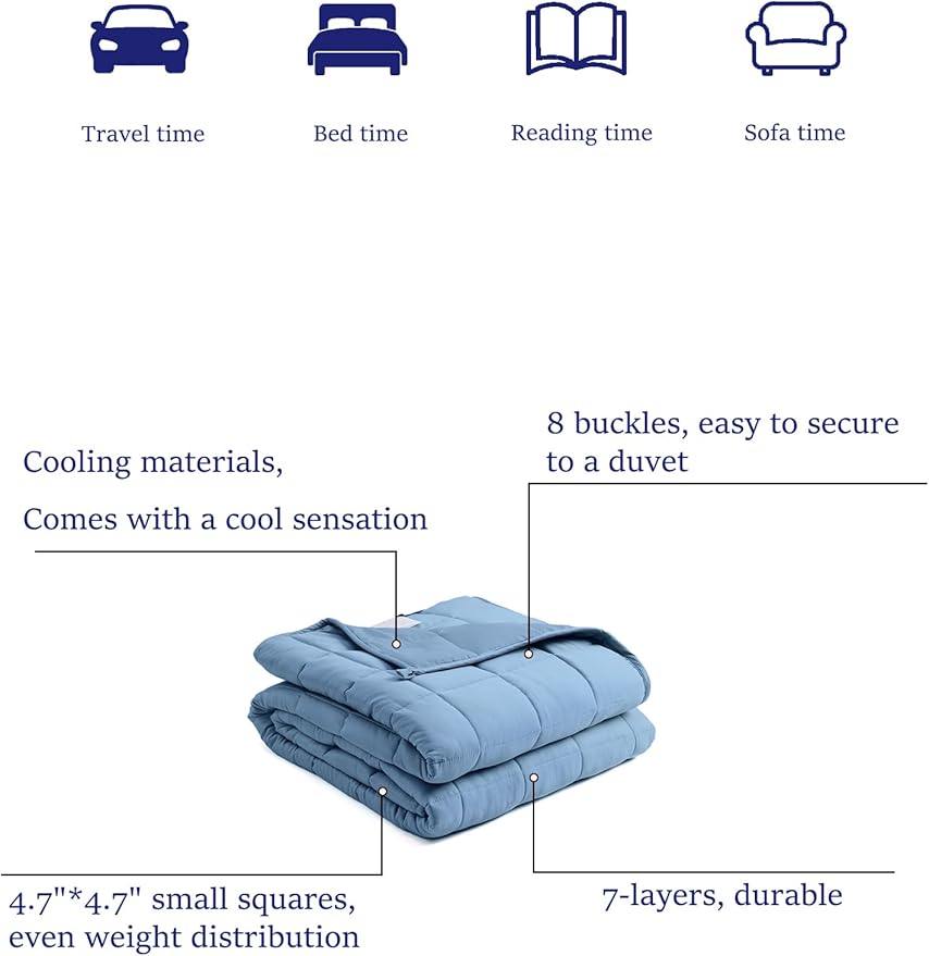 BB BLINBLIN Cooling Weighted Blanket Heavy Blanket, Calm and Sleep, Premium Soft and Comfortable Material and Glass Beads (Blue, 60''x80'' 20lbs), Suit for Adult(~190lb) Use on Queen/King Bed