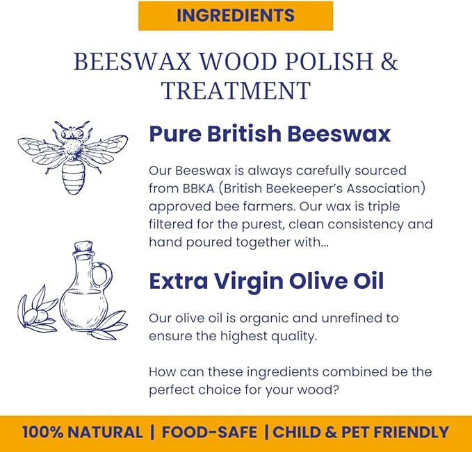 Premium Food-Safe Beeswax Wood Polish & Furniture Wax – Hand Poured Wood Conditioner | Eco-Friendly & Non-Toxic | Protects & Restores All Wood: Furniture, Toys, Cutting Boards, Ornaments (1 Fl Oz)