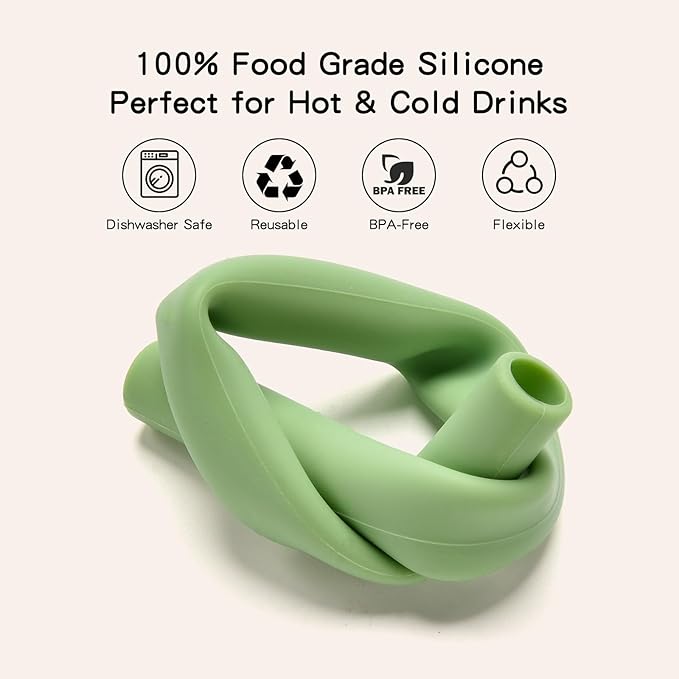Silicone Straws Reusable – 18 Pack Extra Long Food Grade Rubber Straws with Cleaning Brush, Soft Flexible Silicone Reusable Straw for Smoothies, Coffee & 20oz 30oz Tumblers (Light Blue)