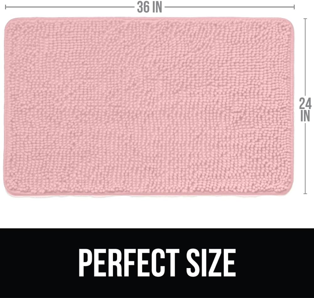 KANGAROO Bathroom Rugs, Chenille Soft Absorbent Bath Rug, Shaggy Shower Mat, Quick Dry Machine Wash Bathmat, Plush Carpet Mats for Tub, Bathtub and Room Home Decor Accessories, 36x24, Light Pink