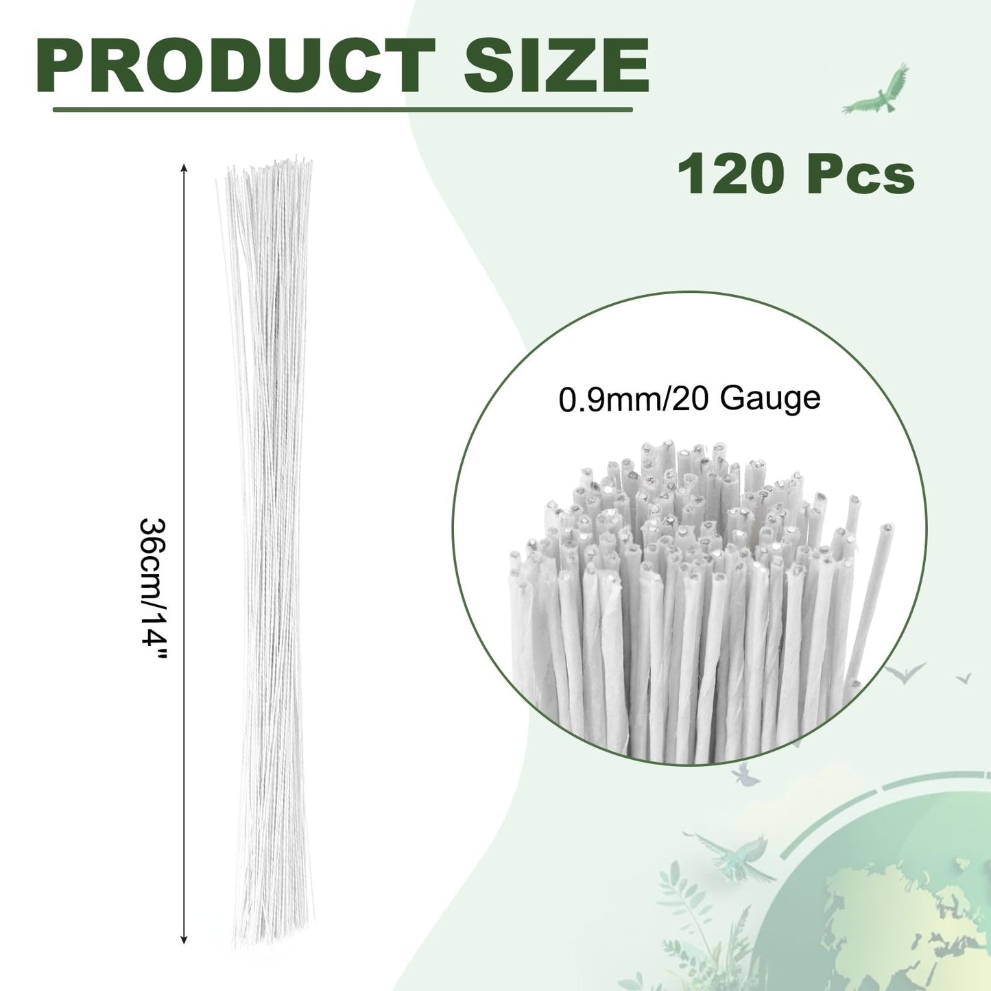 PATIKIL 120 Pcs 20 Gauge Floral Wire, 14 Inch Floral Stem Flower Paper Wrapped Wires for Flowers Crafts Bouquet Arrangement Supplies Wreath DIY Projects, White