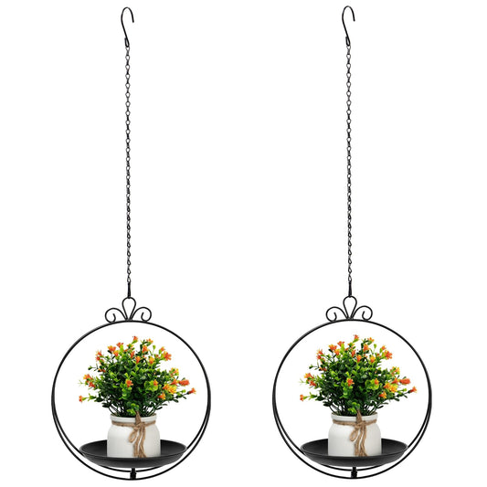ZYUXUAN Hanging Planters for Indoor Plants, 2 Pack Metal Wall Ceiling Window Plant Hangers Kit with Trays and Chains for Succulents Pothos Herbs Balcony Patio Living Room