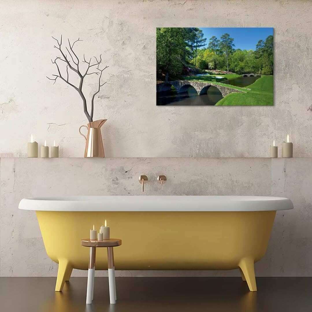 chenchenArt Augusta National Golf Course Wall Art - Augusta Golf Course 12th Hole Wall Art for Living Room Bedroom Bathroom Home Decorations Golf Art Canvas Prints Framed Ready to Hang(18''H x 24''W)