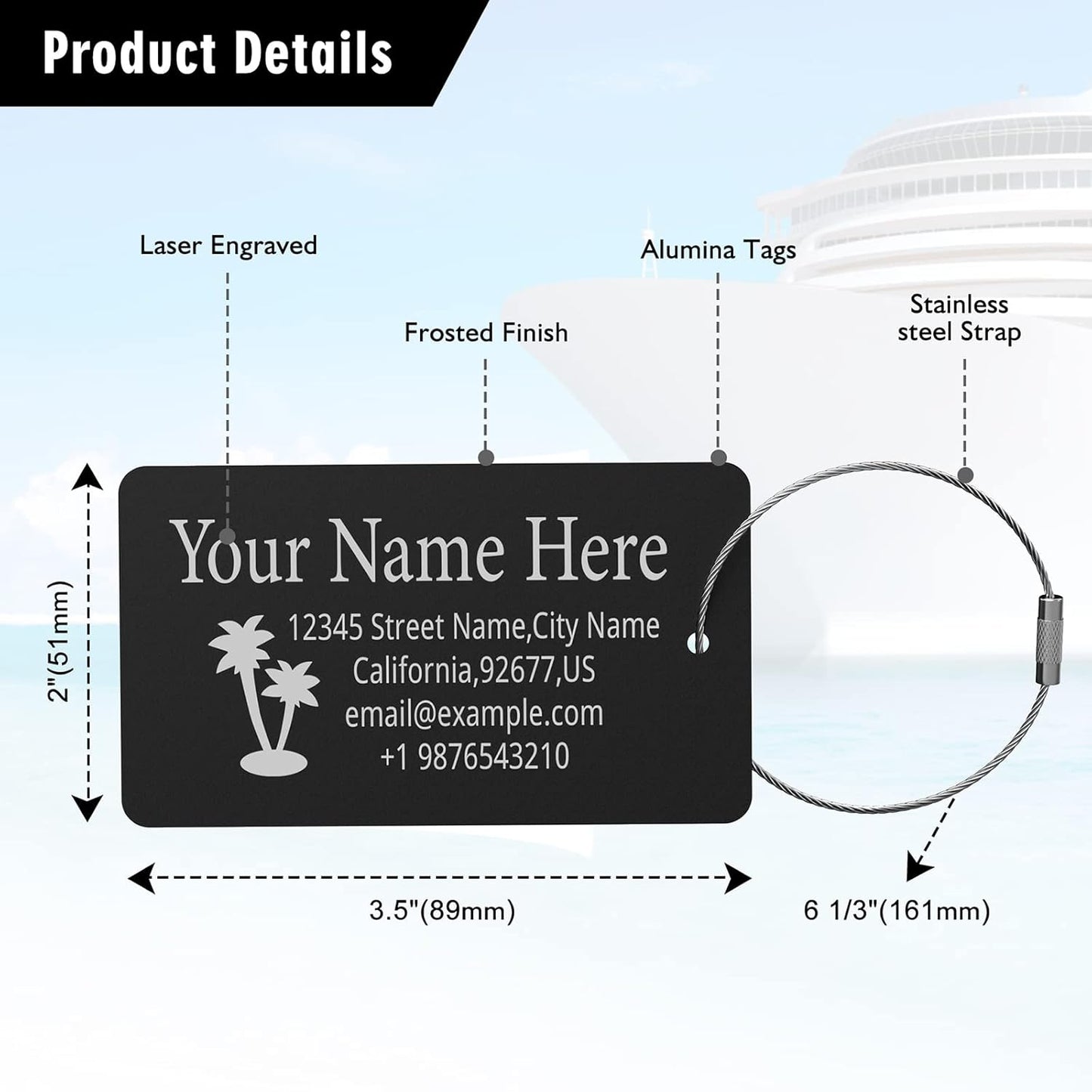 Luggage Tags for Suitcase - Personalized Engraved Metal Tag for Cruise Travel - Custom Name Tags Suitable for Bags and Backpacks(Green)