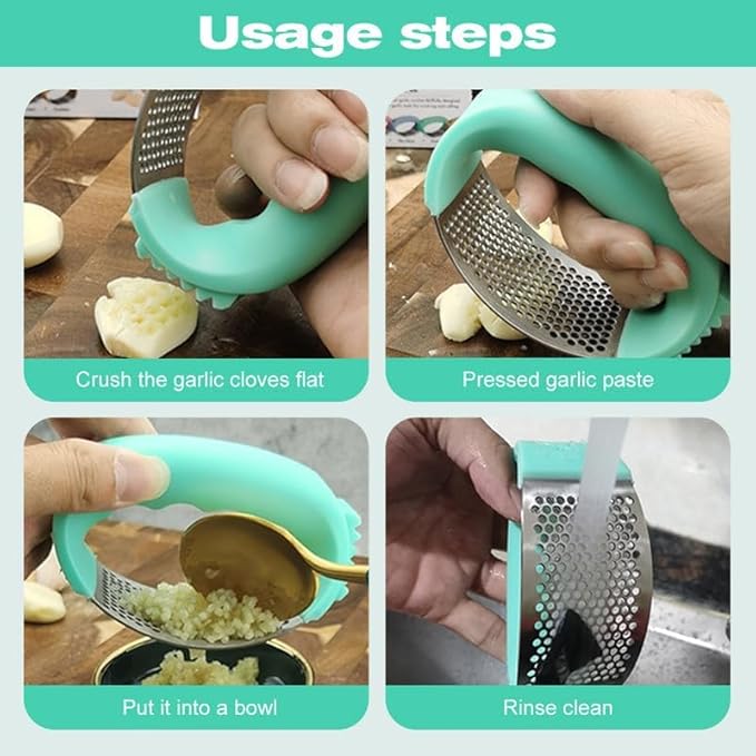 Upgraded Garlic Press Rocker, 2024 New Stainless Steel Garlic Presser, Garlic Mincer Crusher Masher with Peeler and Cleaning Brush, Garlic Chopper for Smash Garlic Kitchen Gadgets Tools (Green)