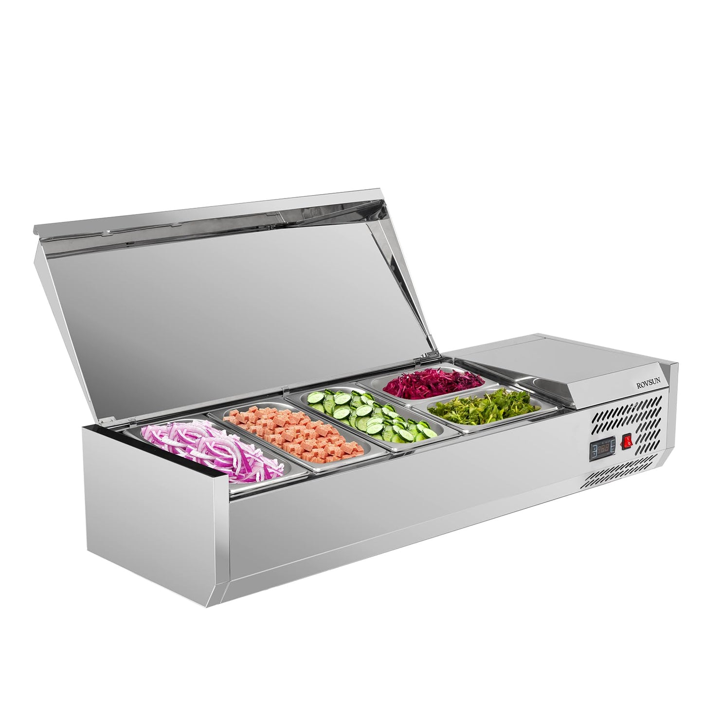 ROVSUN 47  Refrigerated Condiment Prep Station Sandwich Prep Table ETL NSF, 25.1QT Salad Bar Prep Rail w/Auto Defrost Temp Contr