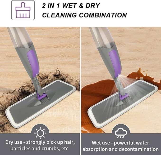 Spray Mops for Floor Cleaning - HOMSIER Microfiber Mop Wet Dry with 3 Washable Pads 550ML Refillable Bottle for Hardwood Wood Laminate Tile Marble Kitchen Home Hard Floors