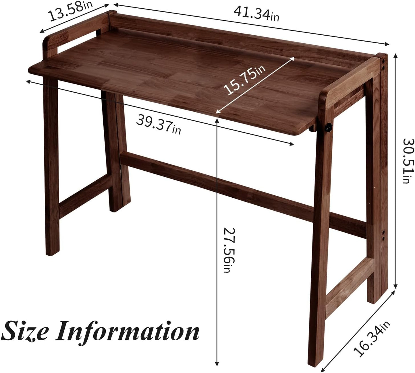 Computer Desk, Foldable Desk, Home Office Desks, Solid Wood Writing Desk, Mid Century Modern Desks, Oak Study Table, Folding Desks for Small Spaces, 39.4 W x 27.6 H x 13.6 D Inches, Walnut
