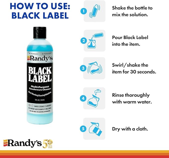 Randy's Black Label Cleaner and Resin Guard Bundle – Fast-Acting Resin Cleaning Solution for Glass, Metal & Ceramic Surfaces – Glass Pipe Cleaner - Protects with Water Alternative – 2 x 12 fl oz
