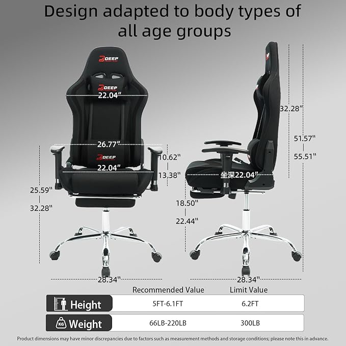 Fabric Gaming Chair, Skin-Friendly and Breathable, Manufactured by A Reputable Manufacturer, Safe and Stable, Specially Designed for Gaming.with Footrest Mg(1005-Black)