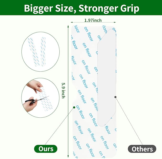 Rug Tape,12Pcs Non Slip Grippers for Rug,Double Sided Reusable Rug Stopper Keep Area Rugs Corners from Curling and Bunching,Washable Rug Pad Grippers for Hardwood Floors, Tile Floors (White)