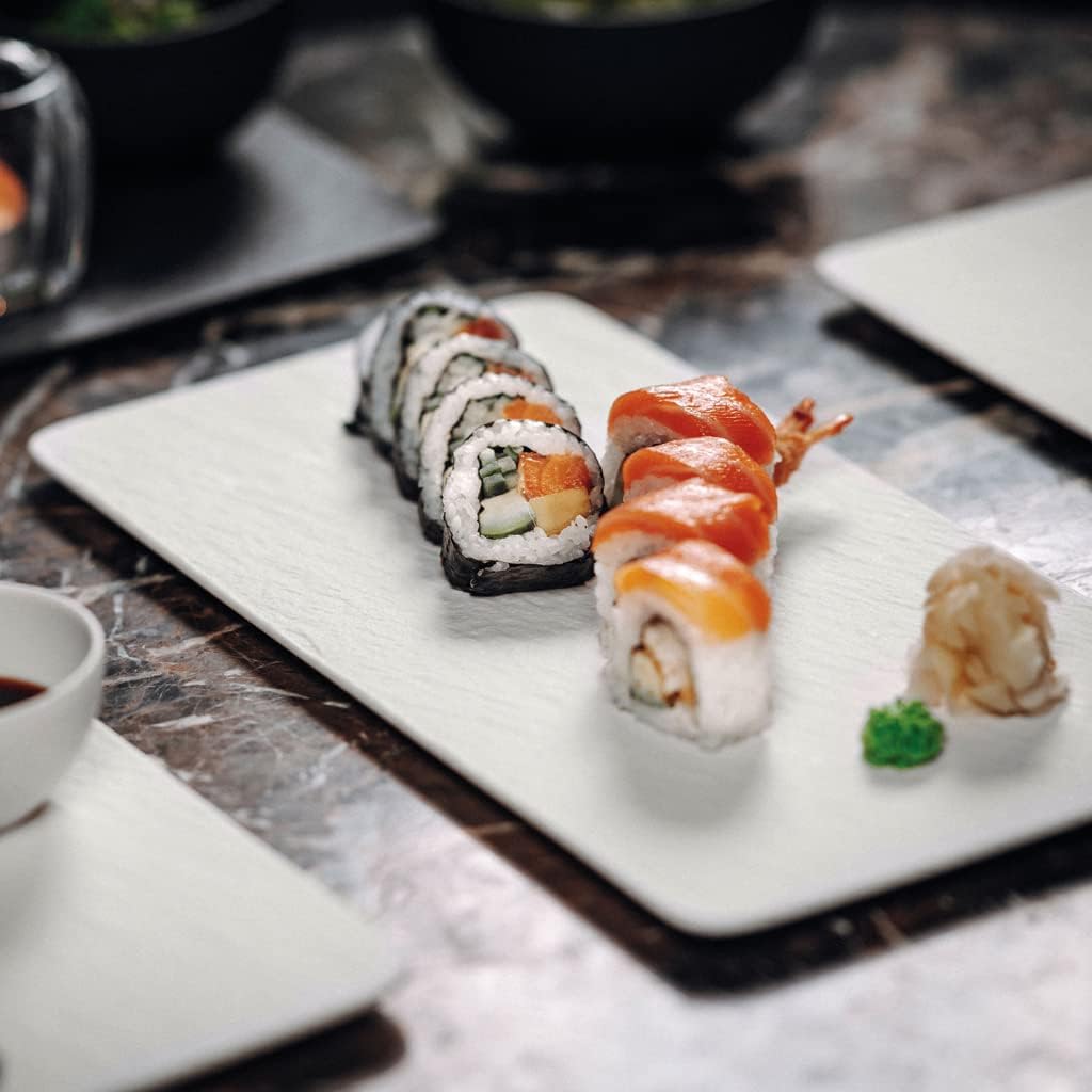 Villeroy & Boch Manufacture Rock Blanc Rectangular Serving Platter White for Meat, Fish and Vegetables, Premium Porcelain