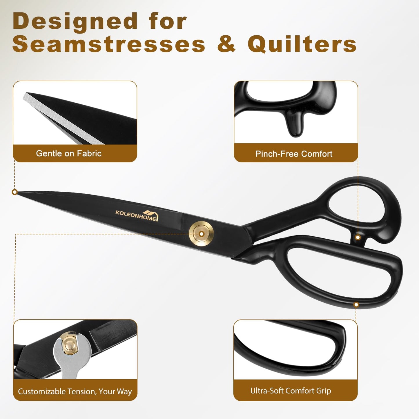 Fabric Scissors, 10 Inch SK5-High Carbon Steel Heavy Duty Tailor Shears Made in Solingen Germany, with Measuring Tape, Tailor Chalk, Seam Ripper & Wrench for Sewing, Quilting & DIY Crafts