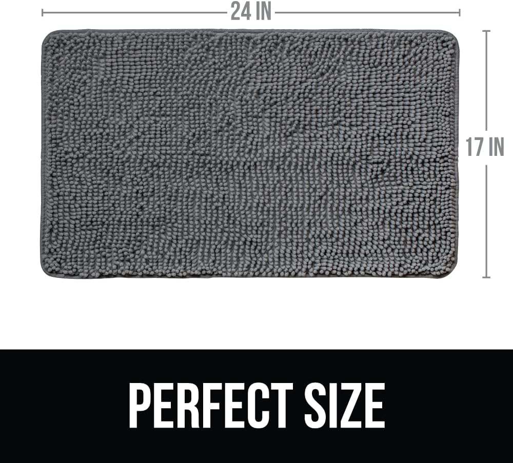 KANGAROO Bathroom Rugs, Chenille Soft Absorbent Bath Rug, Shaggy Shower Mat, Quick Dry Machine Wash Bathmat, Plush Carpet Mats for Tub, Bathtub and Room Home Decor Accessories, 24x17, Gray
