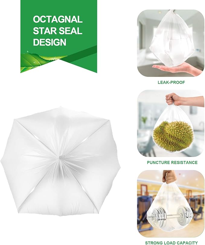FORID Clear Trash Bags, 8 Gallon Garbage Bags, Wastebasket Bin Liners 220 Count Plastic Trash Bags for Bathroom Bedroom Office Garbage Can 30 Liters - Durable & Thick Trash Bag - Medium
