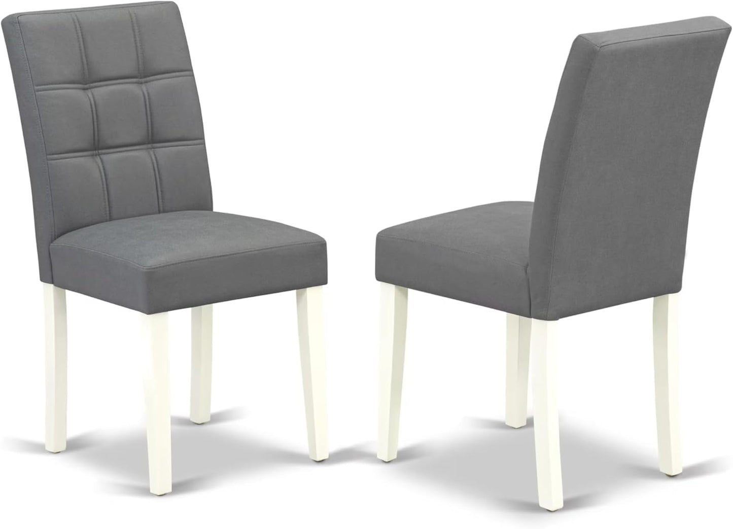 East West Furniture DLAS3-WHI-41 3 Piece Dining Table Set consists A Wooden Table and 2 Platinum Gray Polyester Fabric Kitchen Chairs with Stylish Back- Linen White Finish