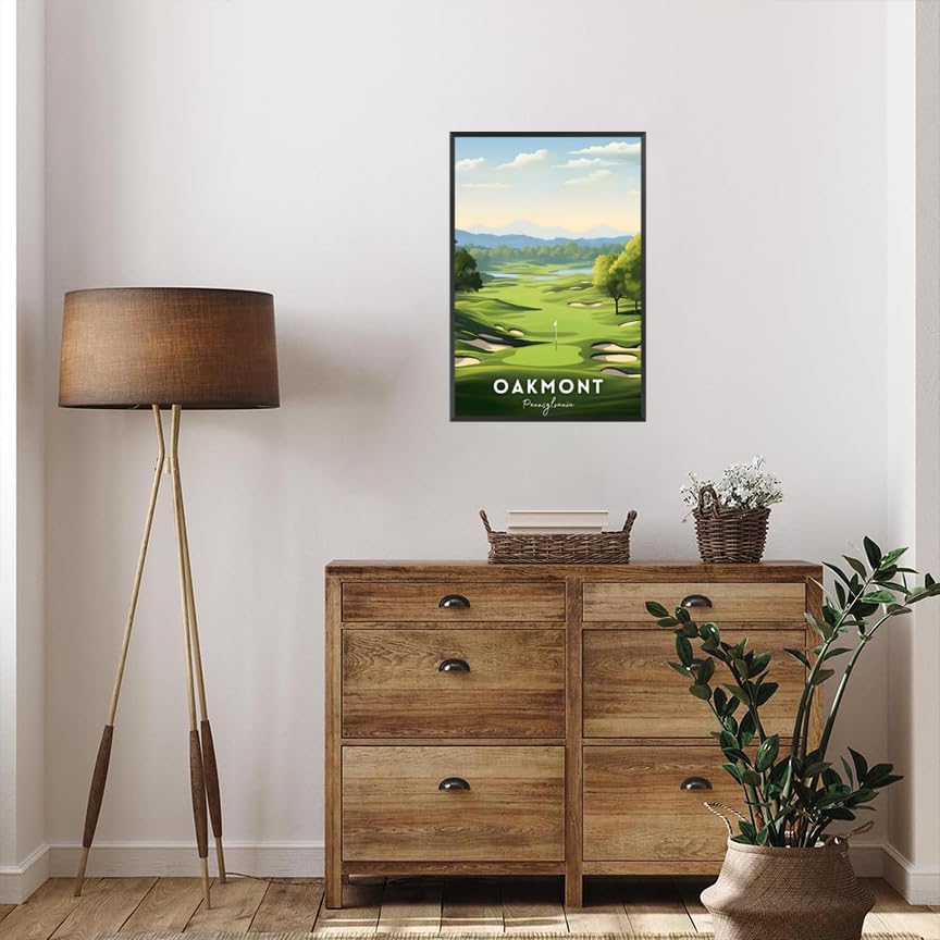 Oakmont Golf Course Poster Usa Travel Landscape Canvas Wall Art Unique Golf Lover Aesthetic Pictures Prints Painting For Living Room Bedroom Office Wall Decor 12x16in Framed