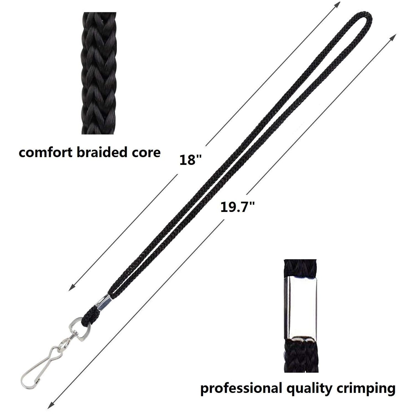 COTODO ID Black Lanyards Safety Badge Lanyard 36" with Swivel Hook 100 Pack