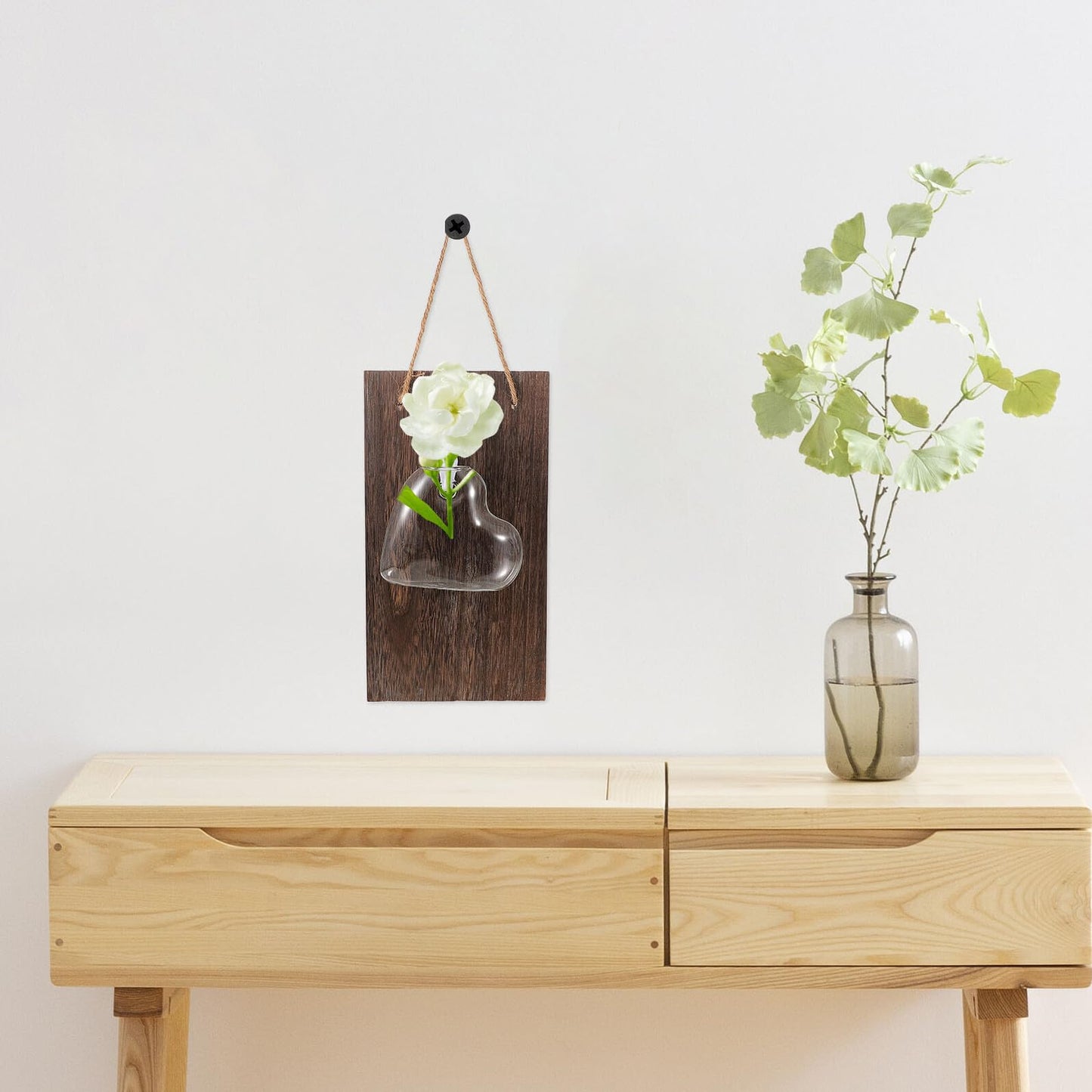 BIUDECO Glass Hydroponic Wall Vase with Wooden Stand, Indoor Plant Terrarium for Propagation and Home Decoration, Air Planter Glass Bud Terrarium for Living Room and Office