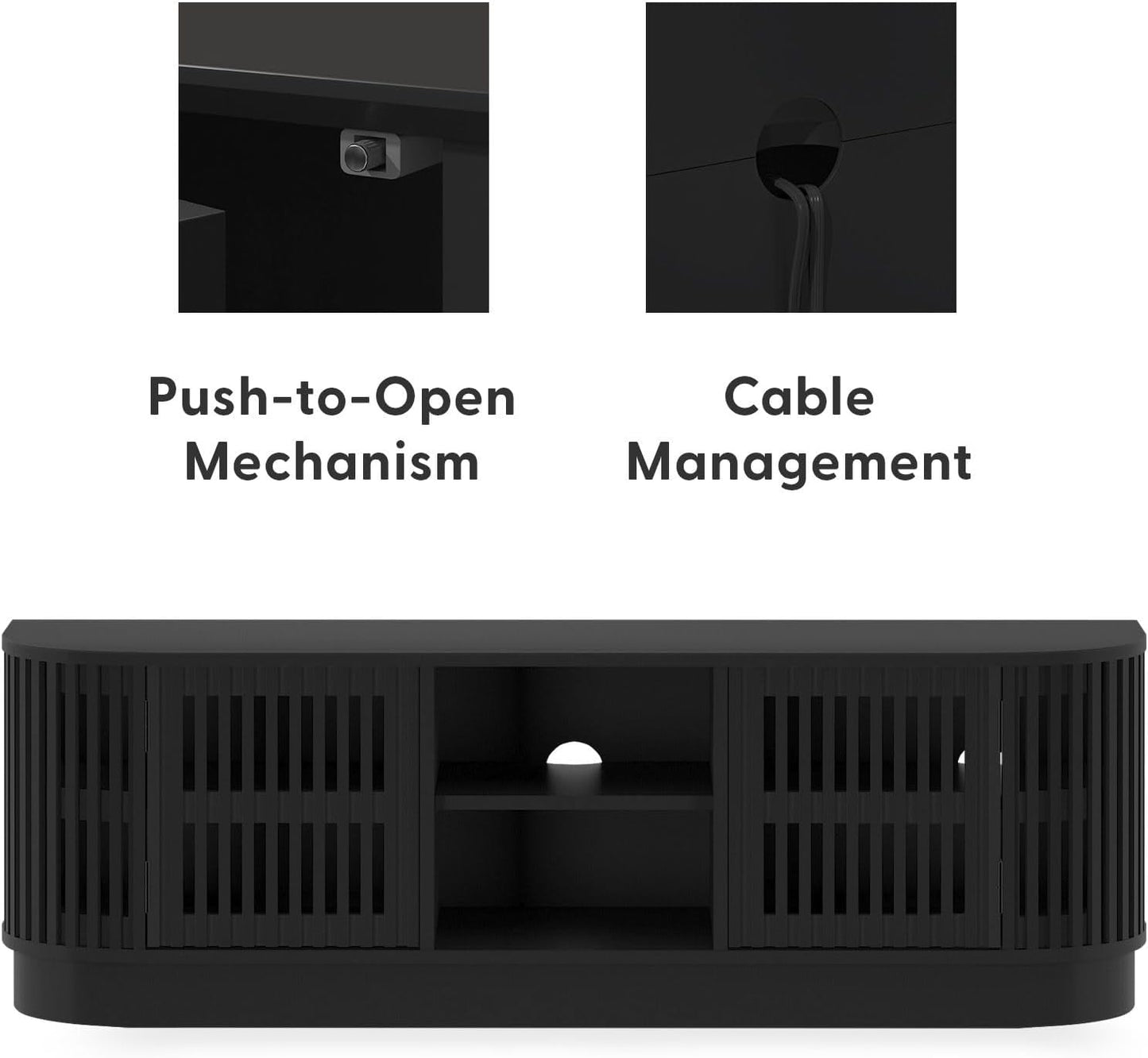 Plank+Beam Contour Wood TV Stand, Solid Wood Entertainment Console with Storage, 59" L x 16" W x 19" H, Black
