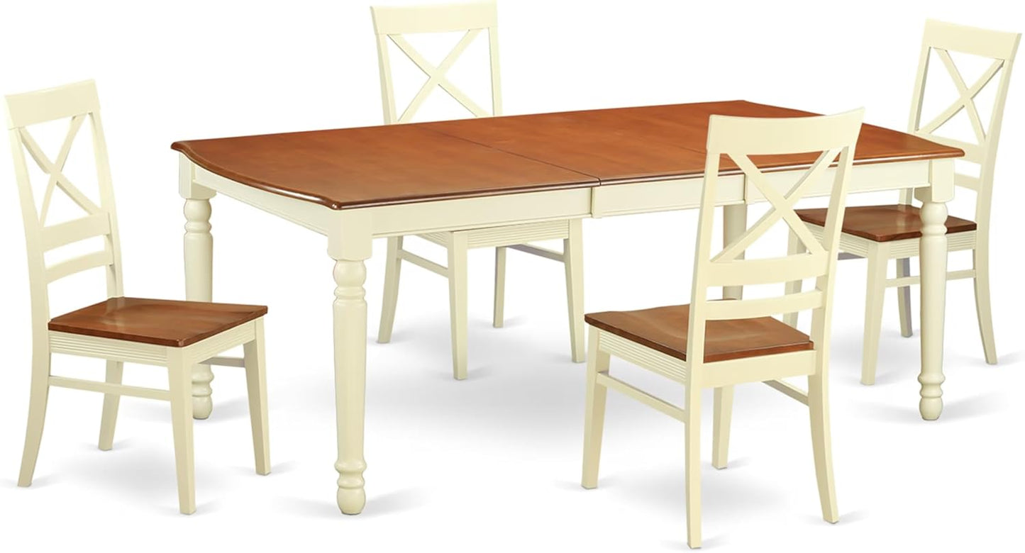 East West Furniture DOQU5-WHI-W 5 Piece Dining Room Table Set Includes a Rectangle Kitchen Table with Butterfly Leaf and 4 Dining Chairs, 42x78 Inch, Buttermilk & Cherry
