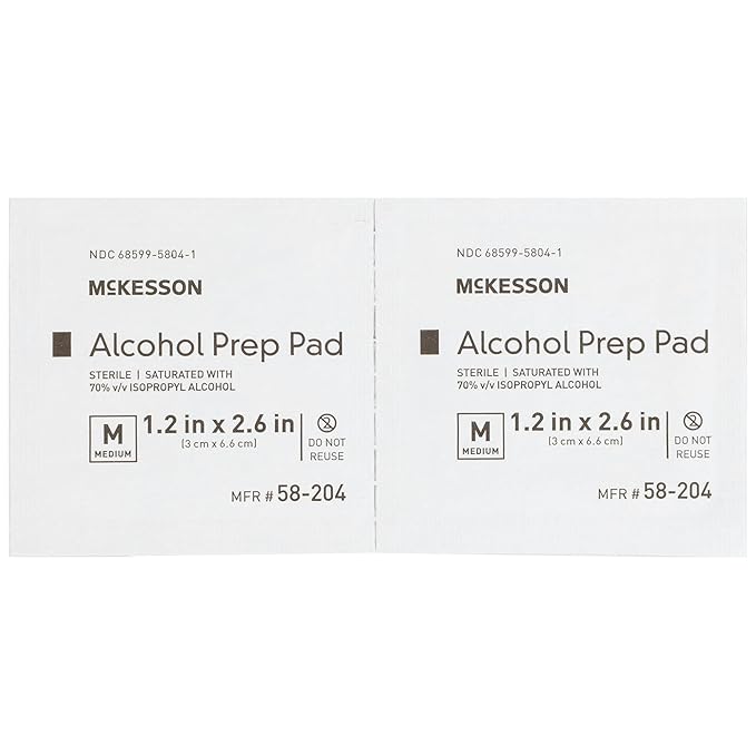 McKesson Alcohol Prep Pads [Pack of 200] 70% Isopropyl, Individually Wrapped Wipes, Sterile, Medical-Grade, First Aid, Medium