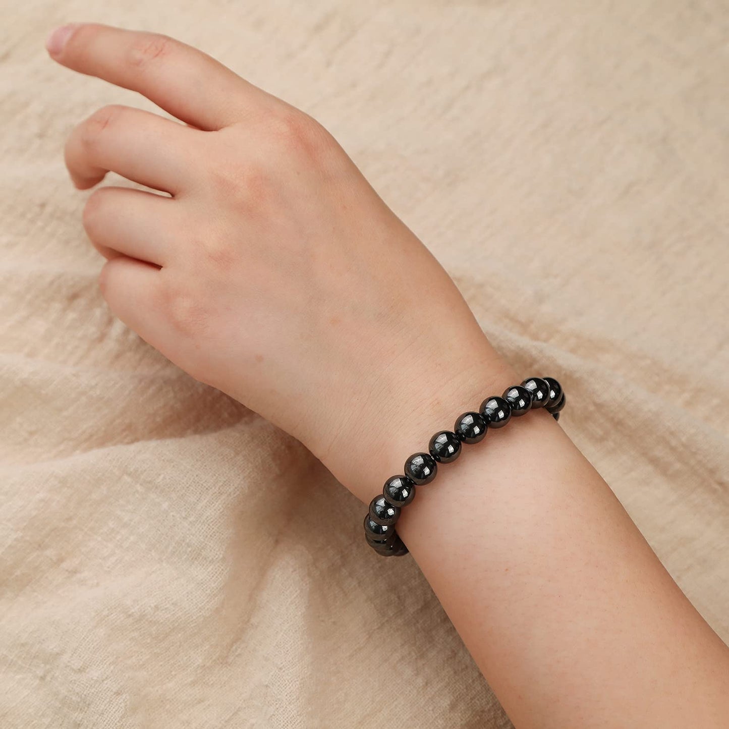 Hematite Bracelet for Women | Natural Real Hematite Stone 8mm Beaded Bracelet | Grounding Crystal Jewelry Gift for Her - Elastic Adjustable Size