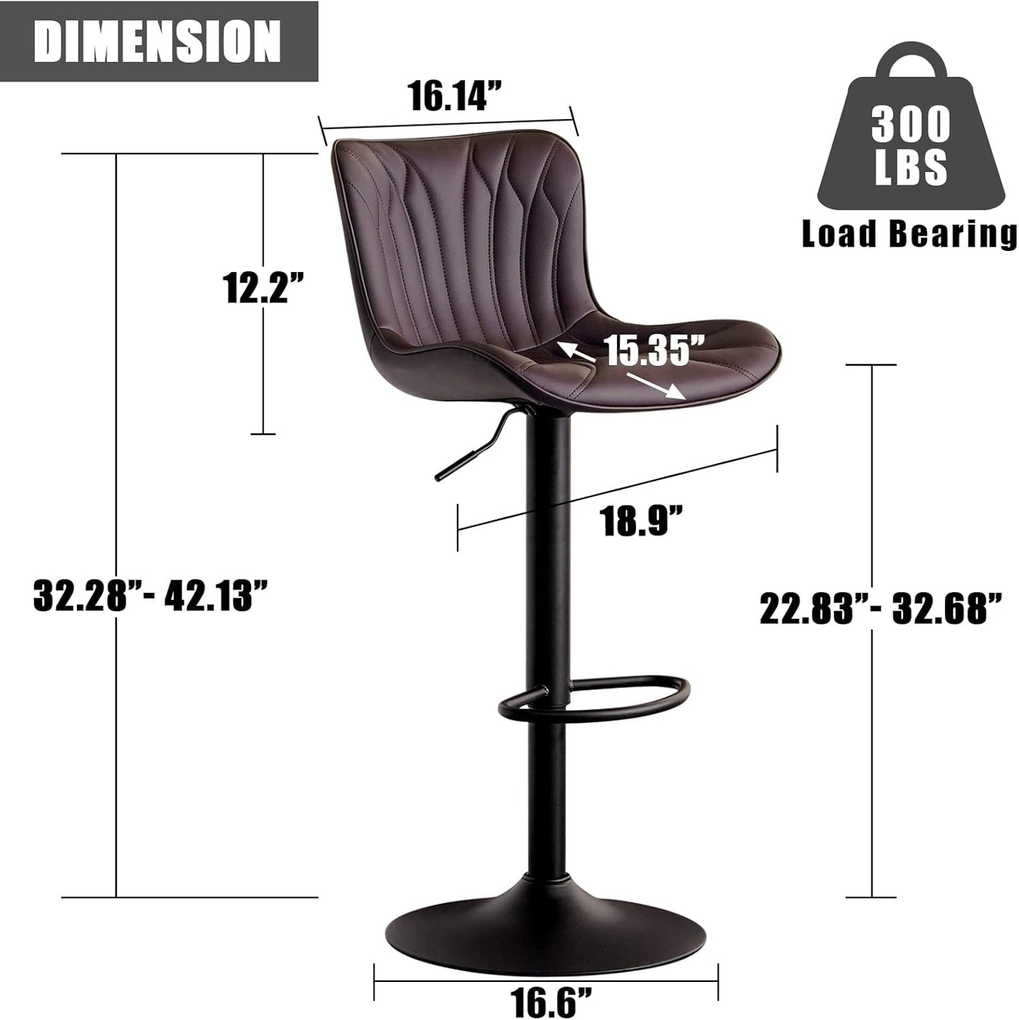YOUNIKE Brown Bar Stools Set of 2 Modern Swivel Counter Height Bar Chair with High Back Adjustable Kitchen Faux Leather Padded Barstools Tall Breakfast Island Chairs Upholstered